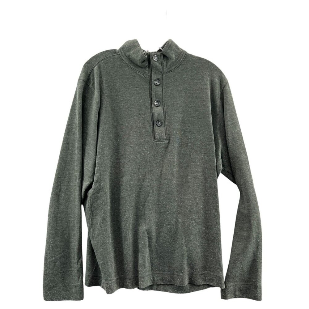 Banana Republic Pullover Mens Large Green 1/4 Button Lond Sleeve *